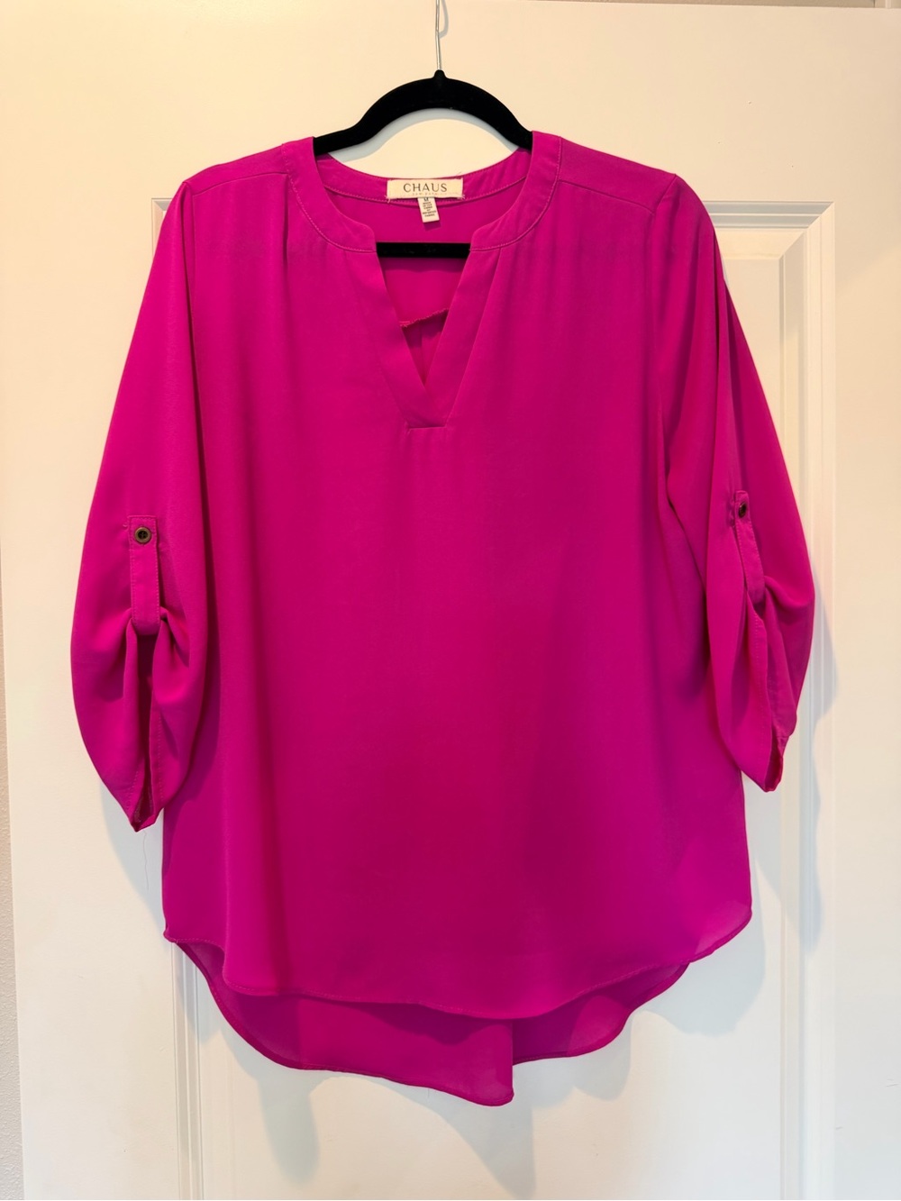 Chaus Women's Bright Fuchsia Split V-Neck Tunic